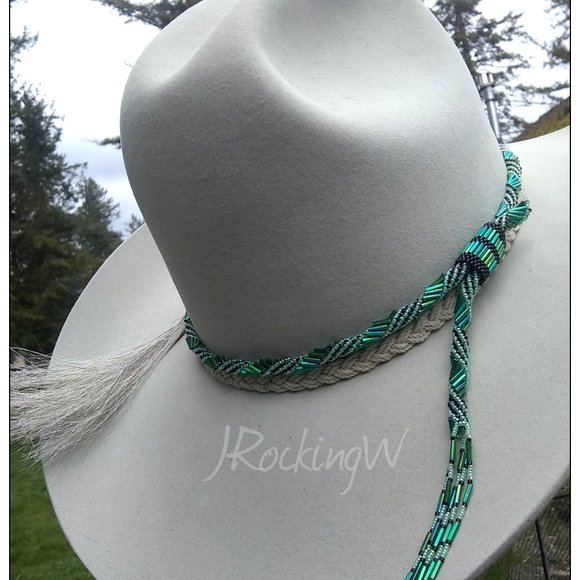 JRW Hand Made Cowboy  Green Rainbow Black Hat Band